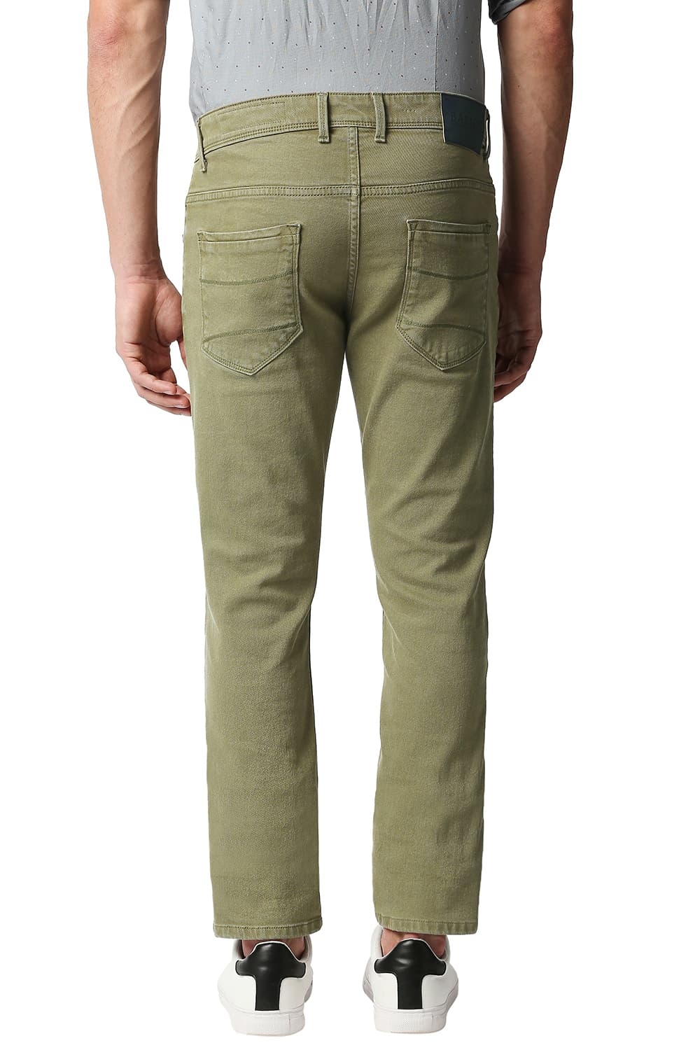Basics | Men's Olive Cotton Blend Solid Jeans 1