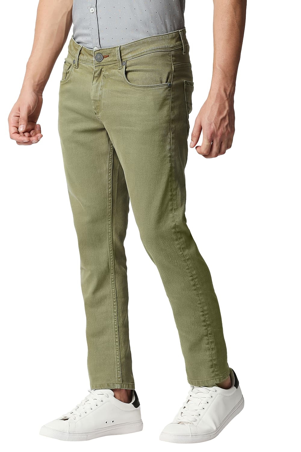 Basics | Men's Olive Cotton Blend Solid Jeans 3
