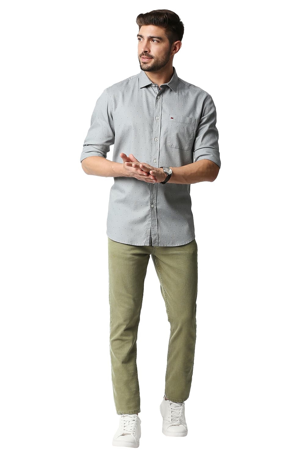 Basics | Men's Olive Cotton Blend Solid Jeans 4