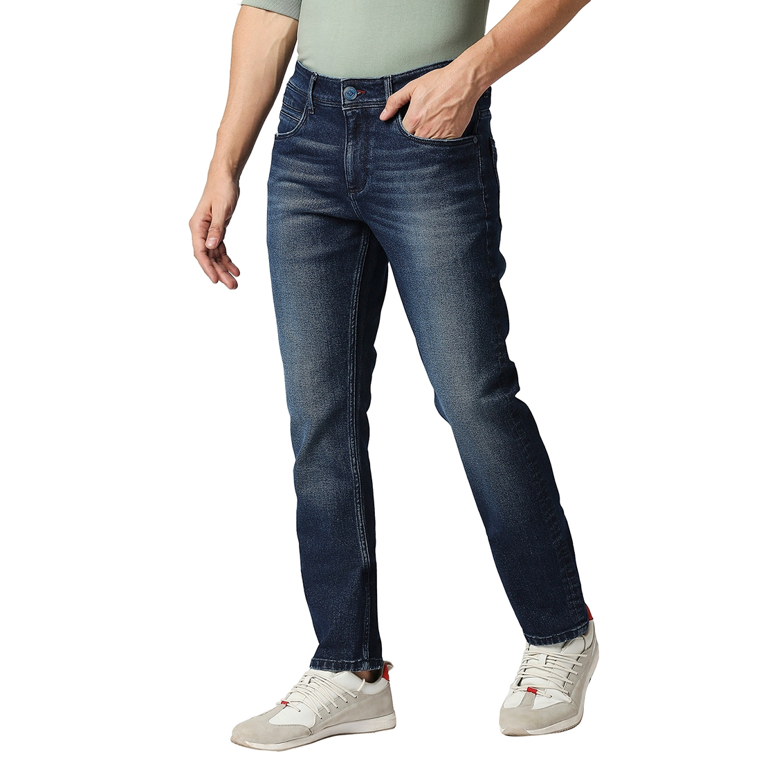 Basics | Men's Navy Cotton Blend Solid Jeans 2