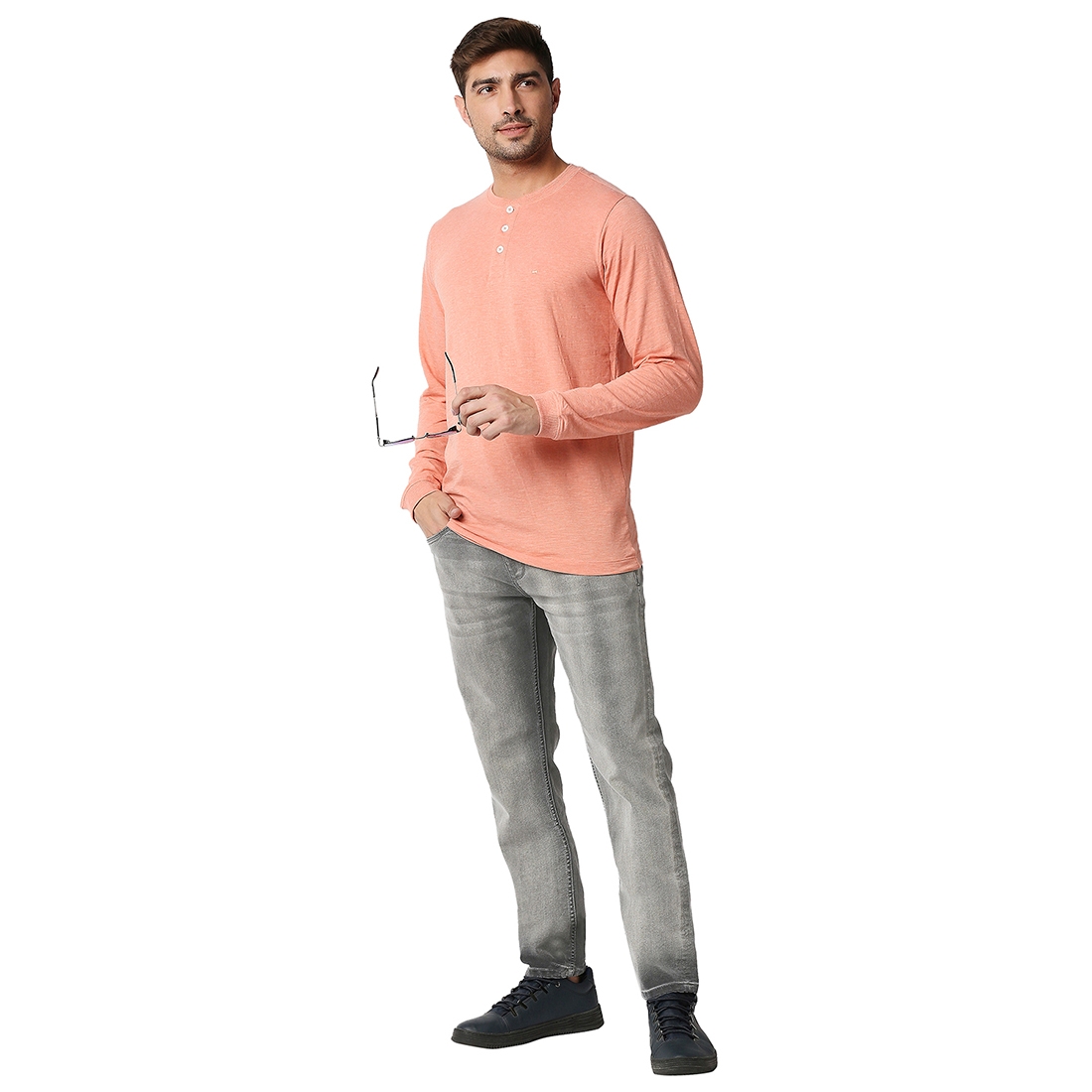 Basics | Men's Grey Cotton Blend Solid Jeans 4