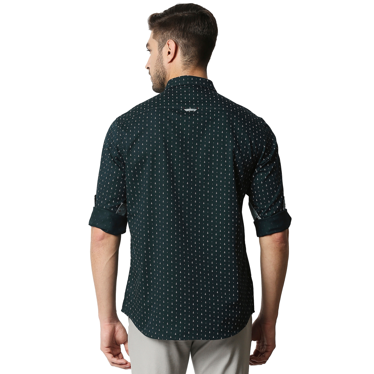 Basics | Men's Green Cotton Printed Casual Shirt 1