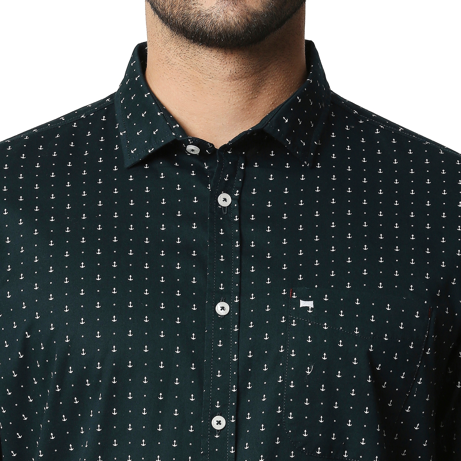 Basics | Men's Green Cotton Printed Casual Shirt 3