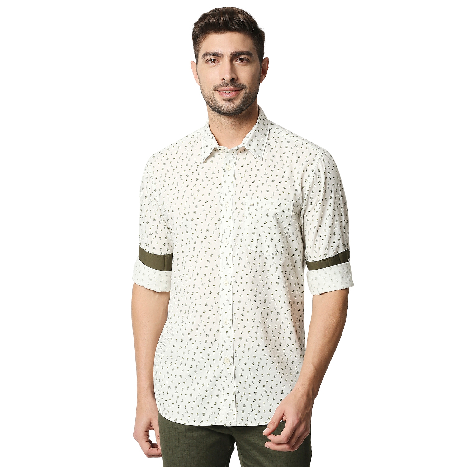 Basics | Men's Beige Cotton Printed Casual Shirt 0