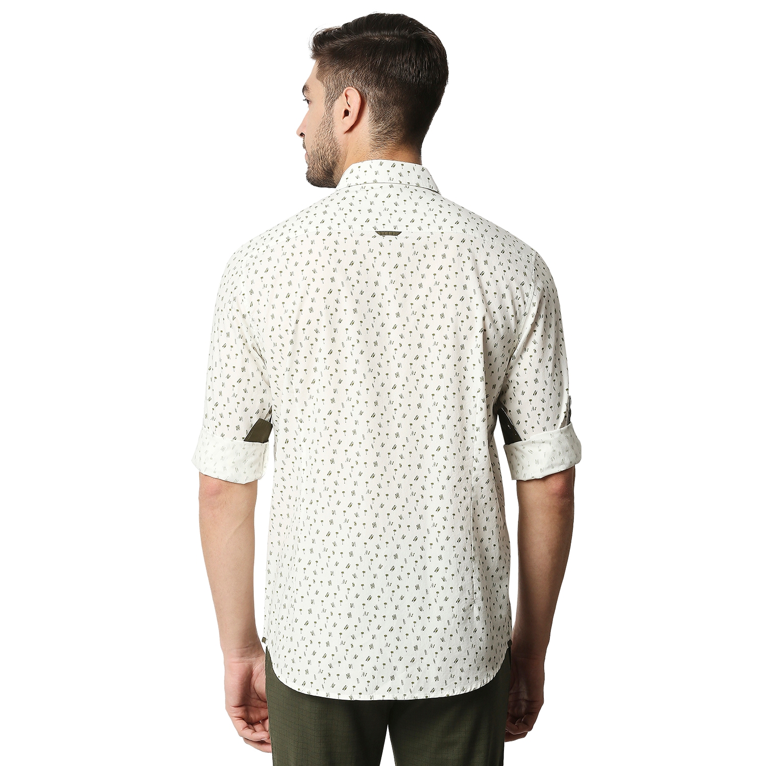 Basics | Men's Beige Cotton Printed Casual Shirt 1