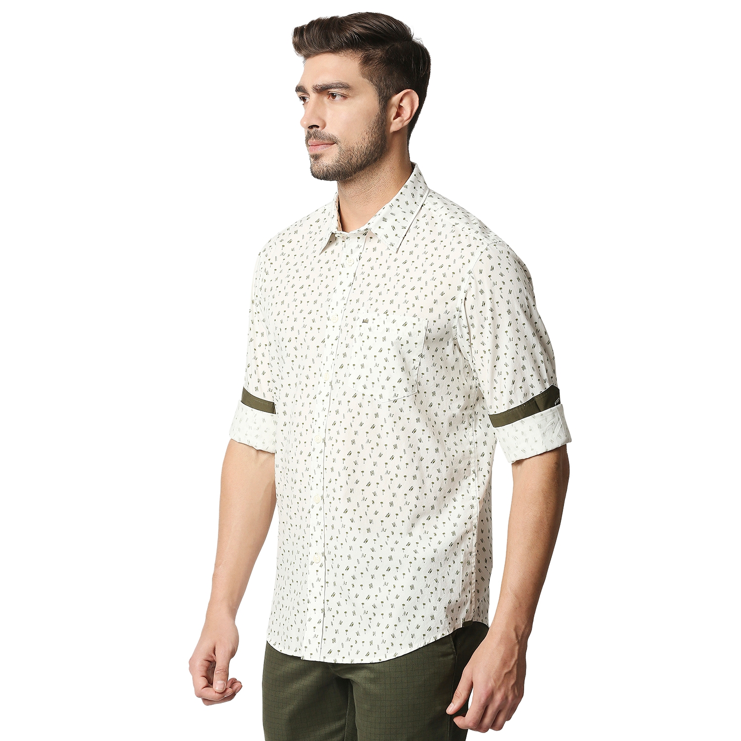 Basics | Men's Beige Cotton Printed Casual Shirt 2