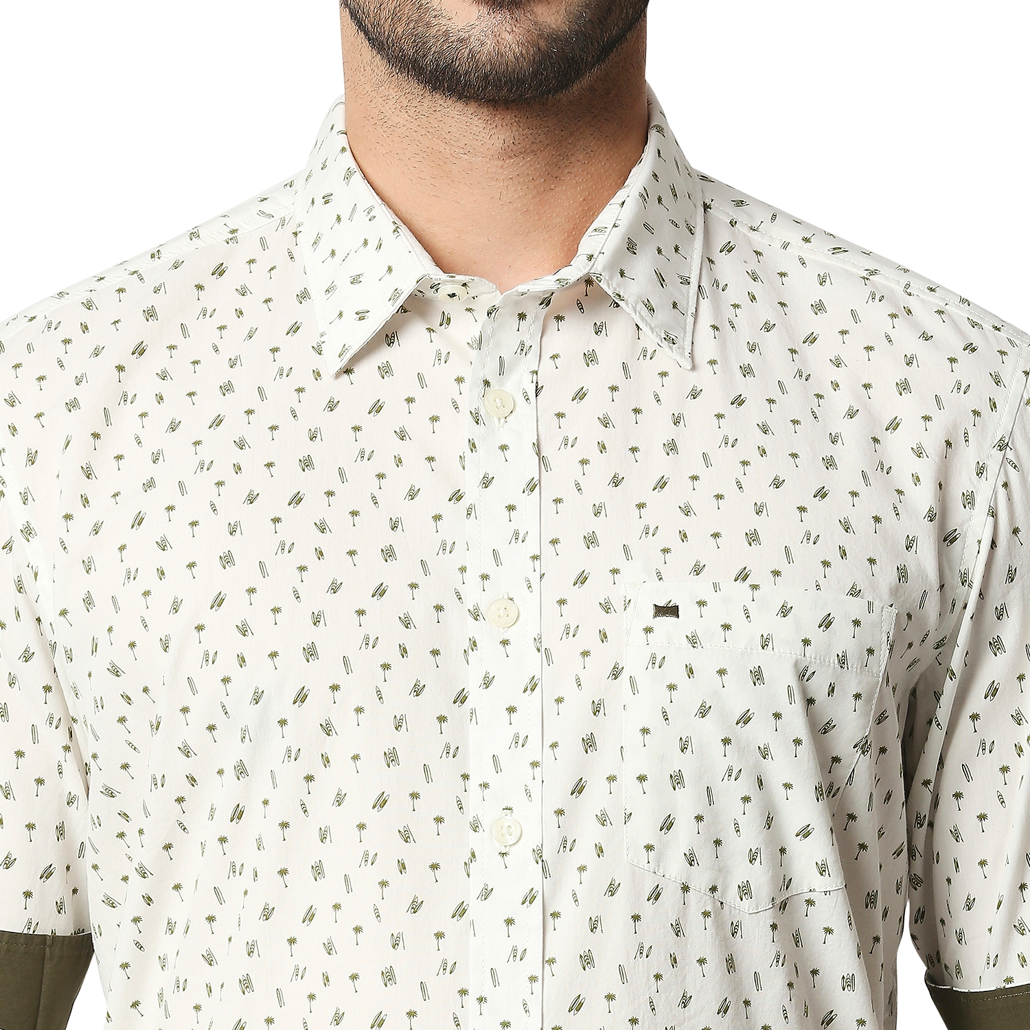 Basics | Men's Beige Cotton Printed Casual Shirt 3