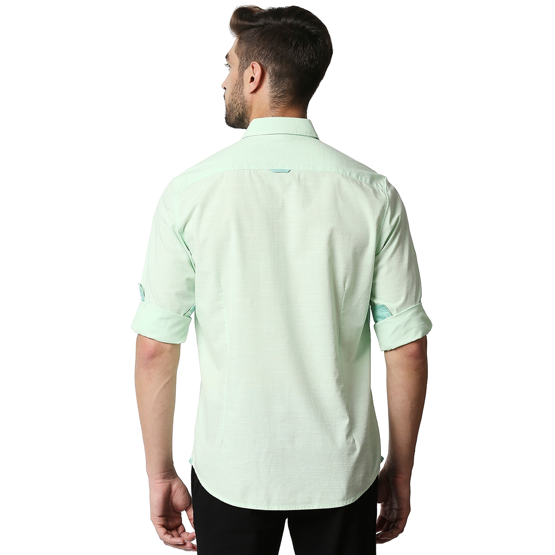 Basics | Men's Green Cotton Solid Casual Shirt 1