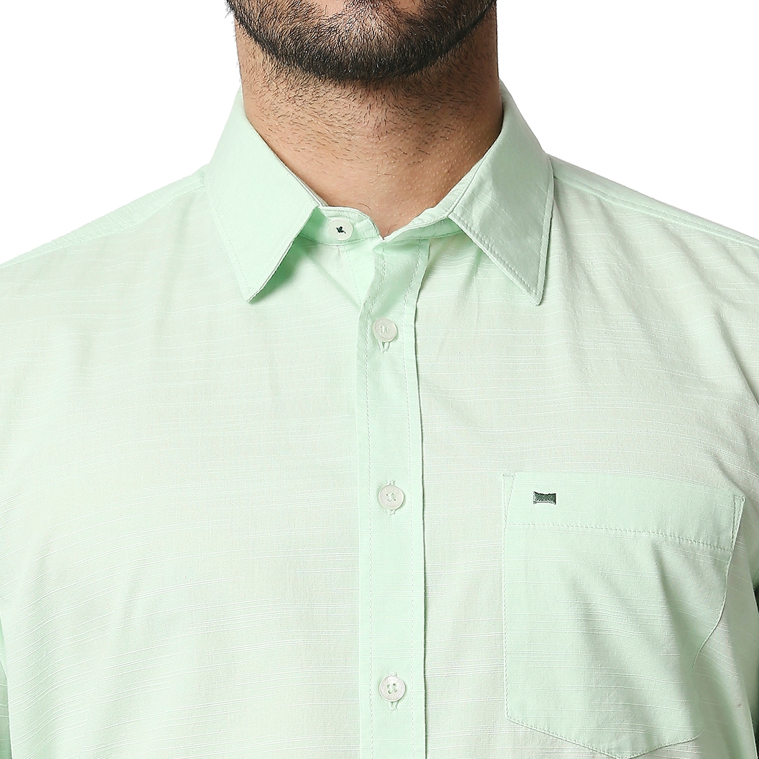 Basics | Men's Green Cotton Solid Casual Shirt 3