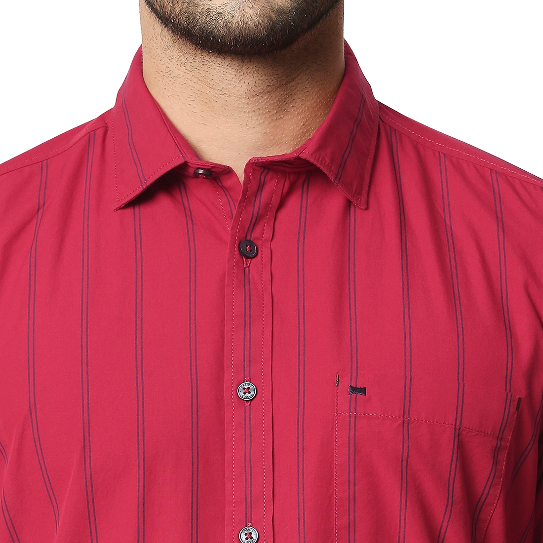 Basics | Men's Red Cotton Striped Casual Shirt 3