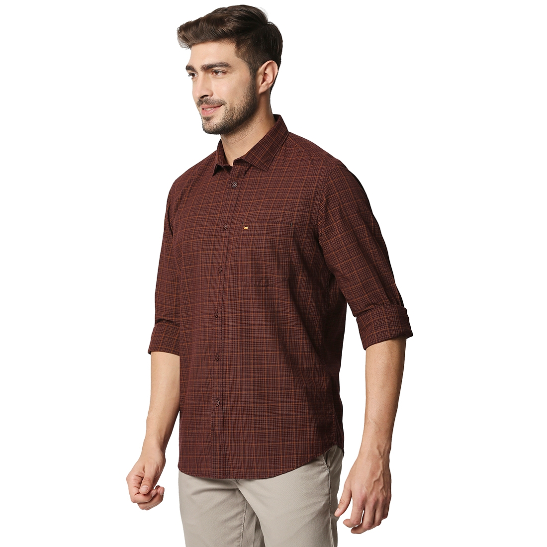 Basics | Men's Brown Cotton Checked Casual Shirt 2