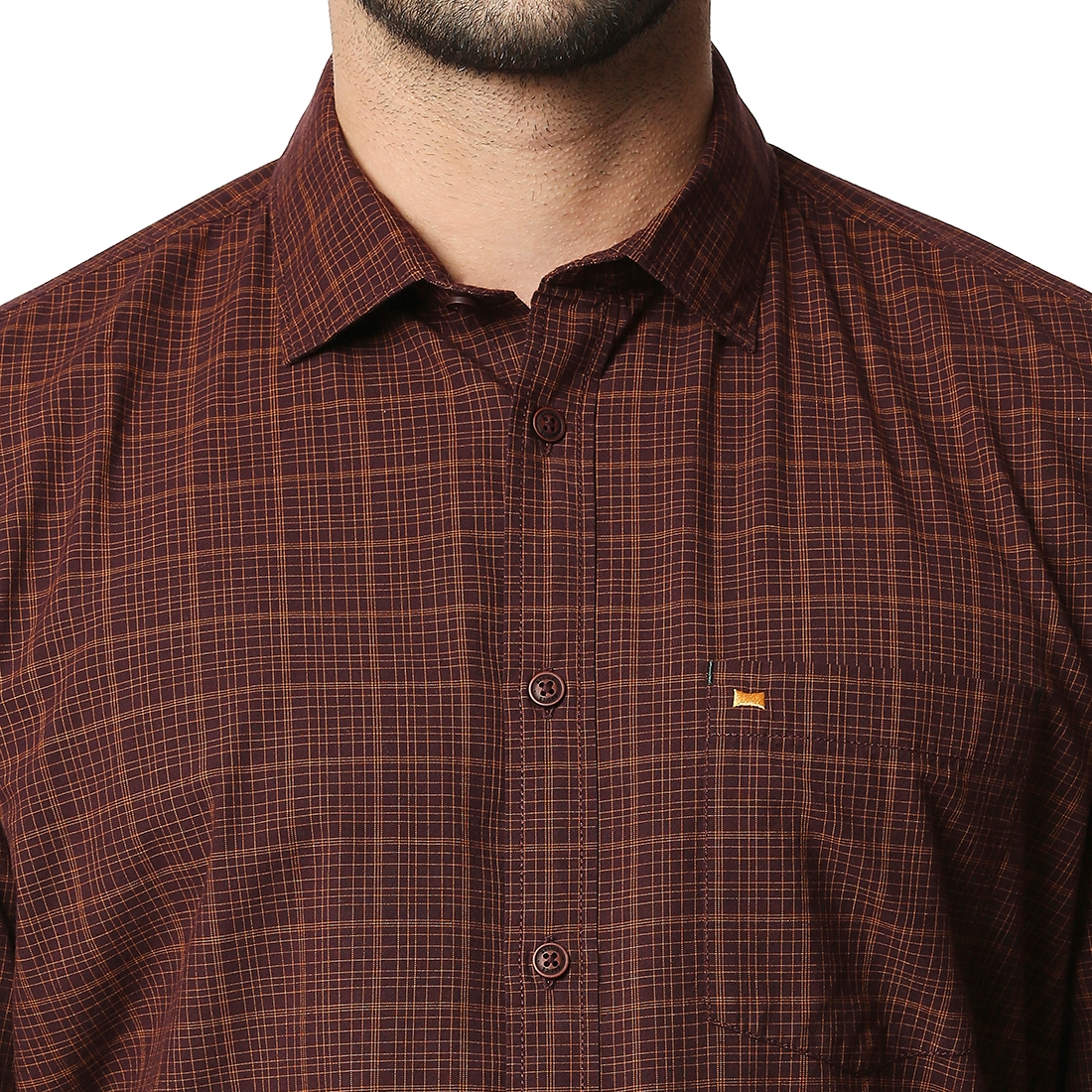 Basics | Men's Brown Cotton Checked Casual Shirt 3