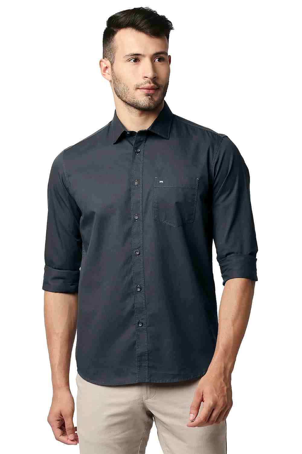 Basics Slim Fit Forged Iron Grey Twill Shirt