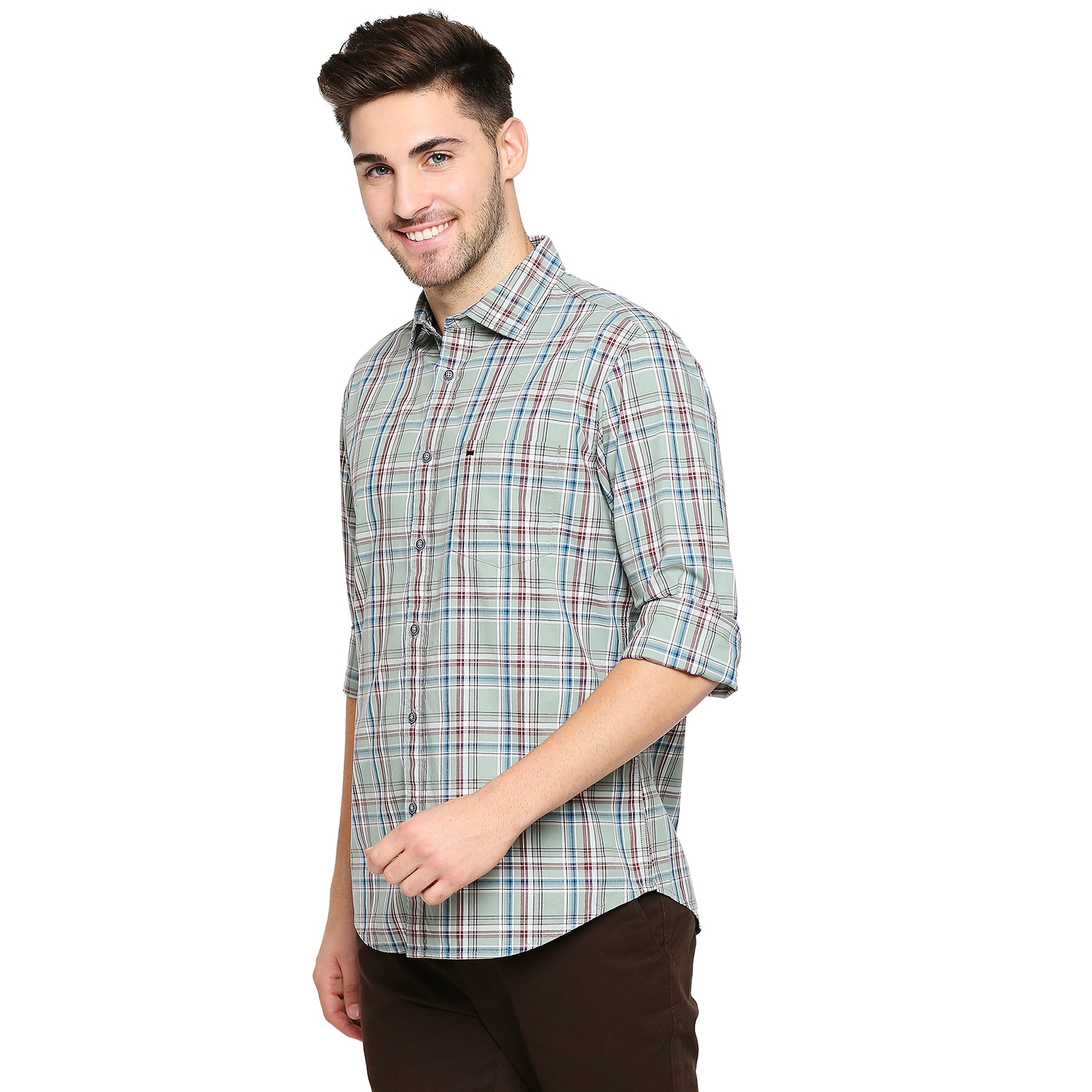 Basics | Men's Green Cotton Checked Casual Shirt 2