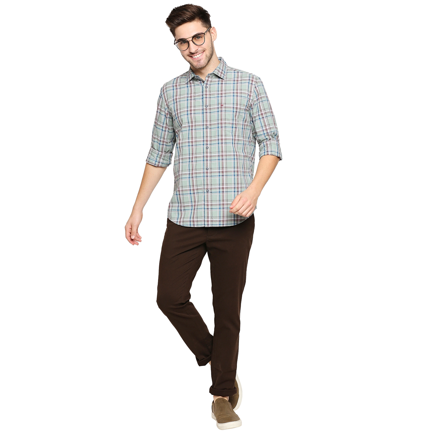 Basics | Men's Green Cotton Checked Casual Shirt 4