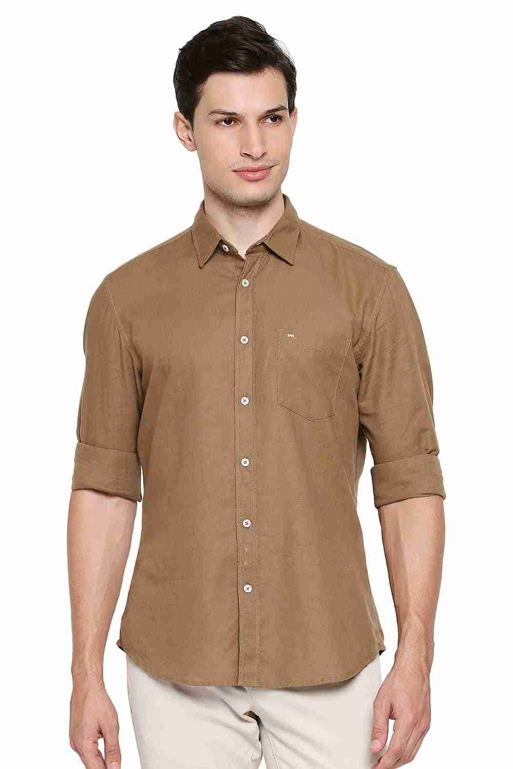 Basics Slim Fit Incense Khaki Cotton Hemp Shirt
