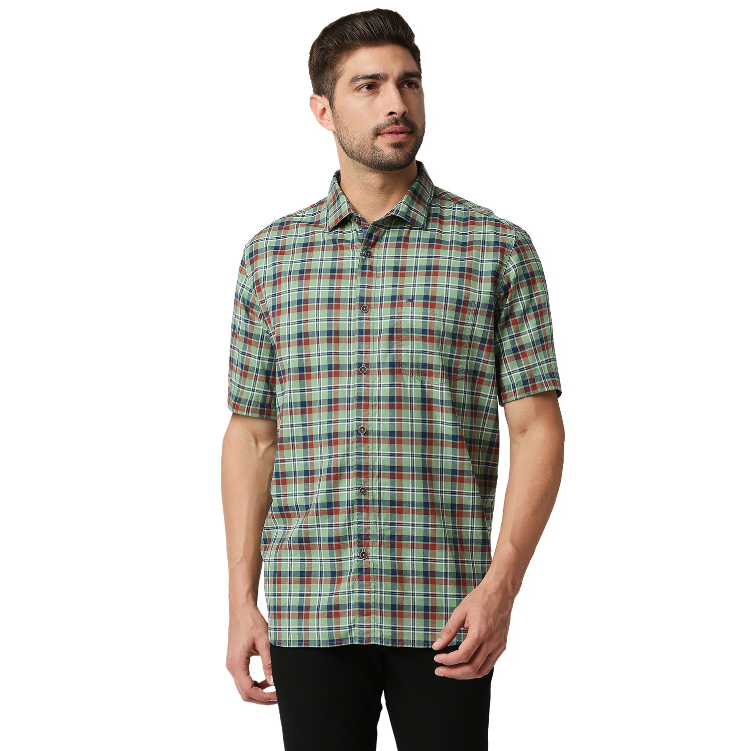 Men's Checked Green Regular Fit Casual Shirt