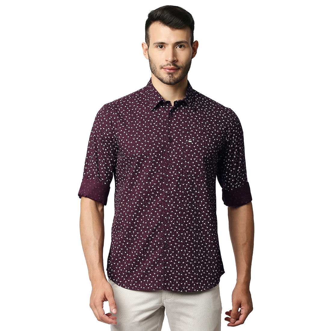 Basics | Men's Red Cotton Printed Casual Shirt 0