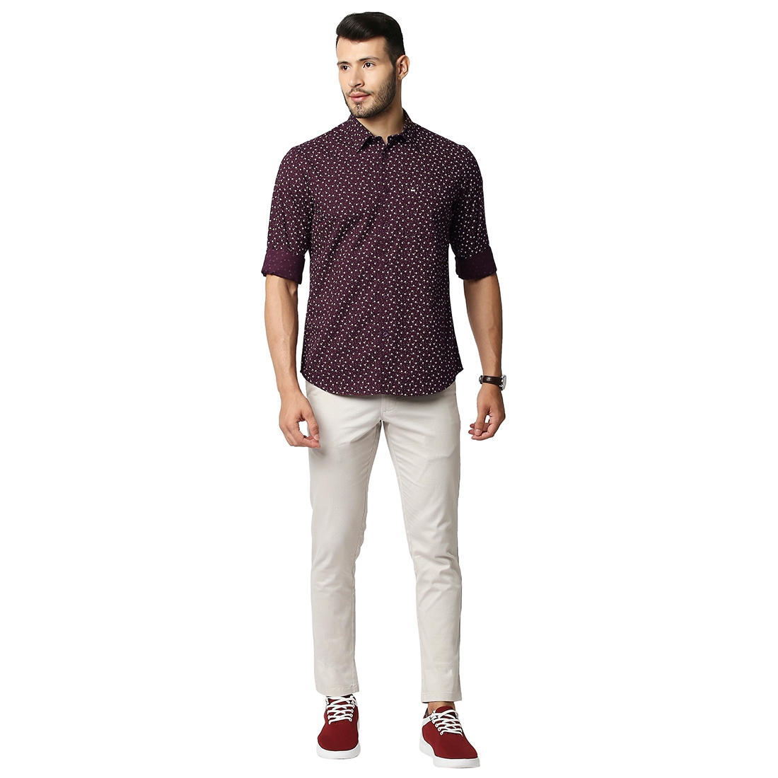 Basics | Men's Red Cotton Printed Casual Shirt 4