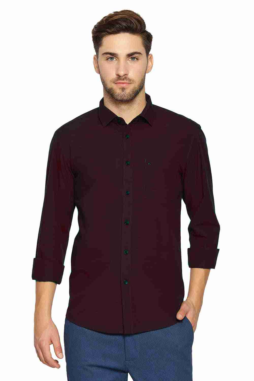 Basics Slim Fit Port Royale Maroon Fil-A-Fil Shirt