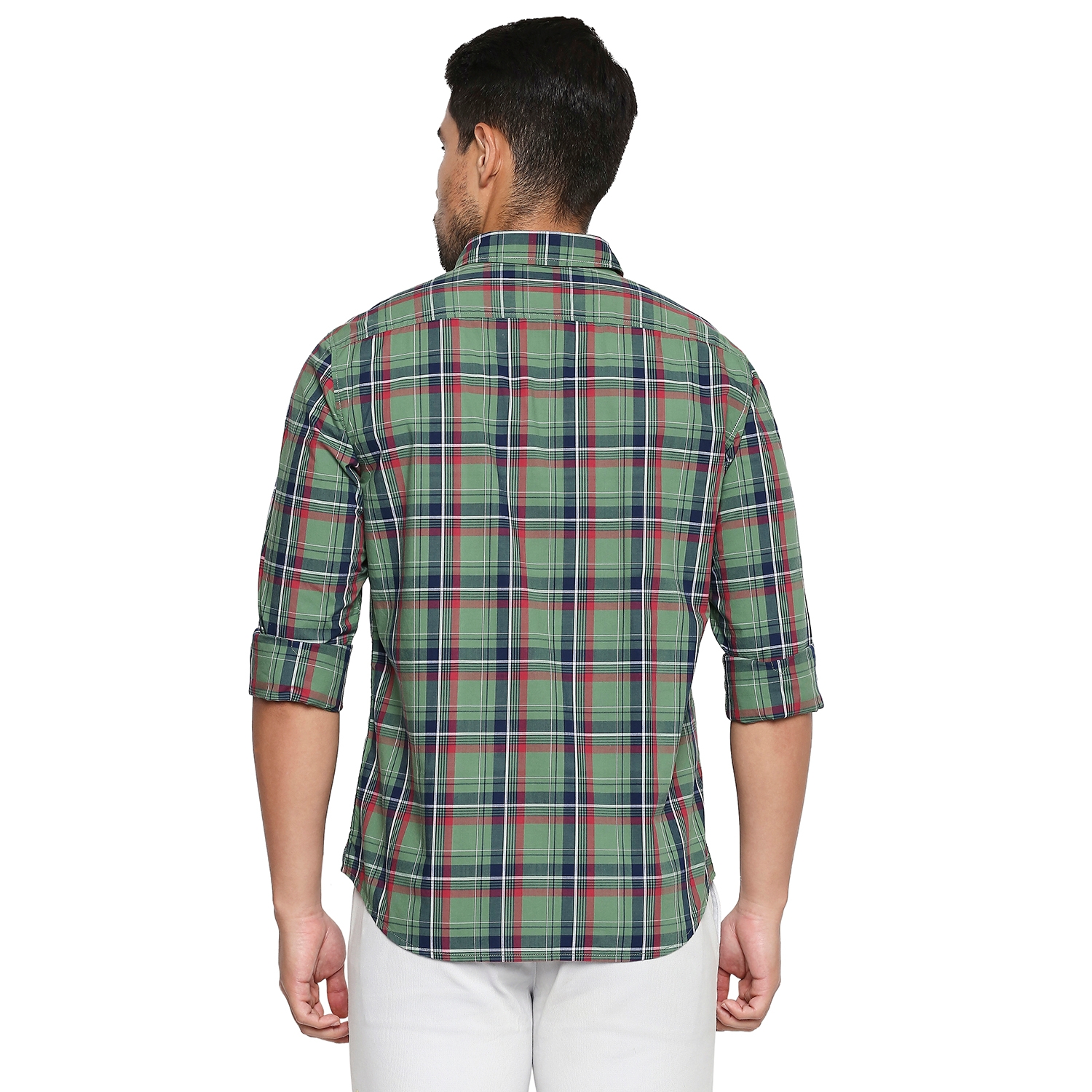 Basics | Men's Green Cotton Checked Casual Shirt 1