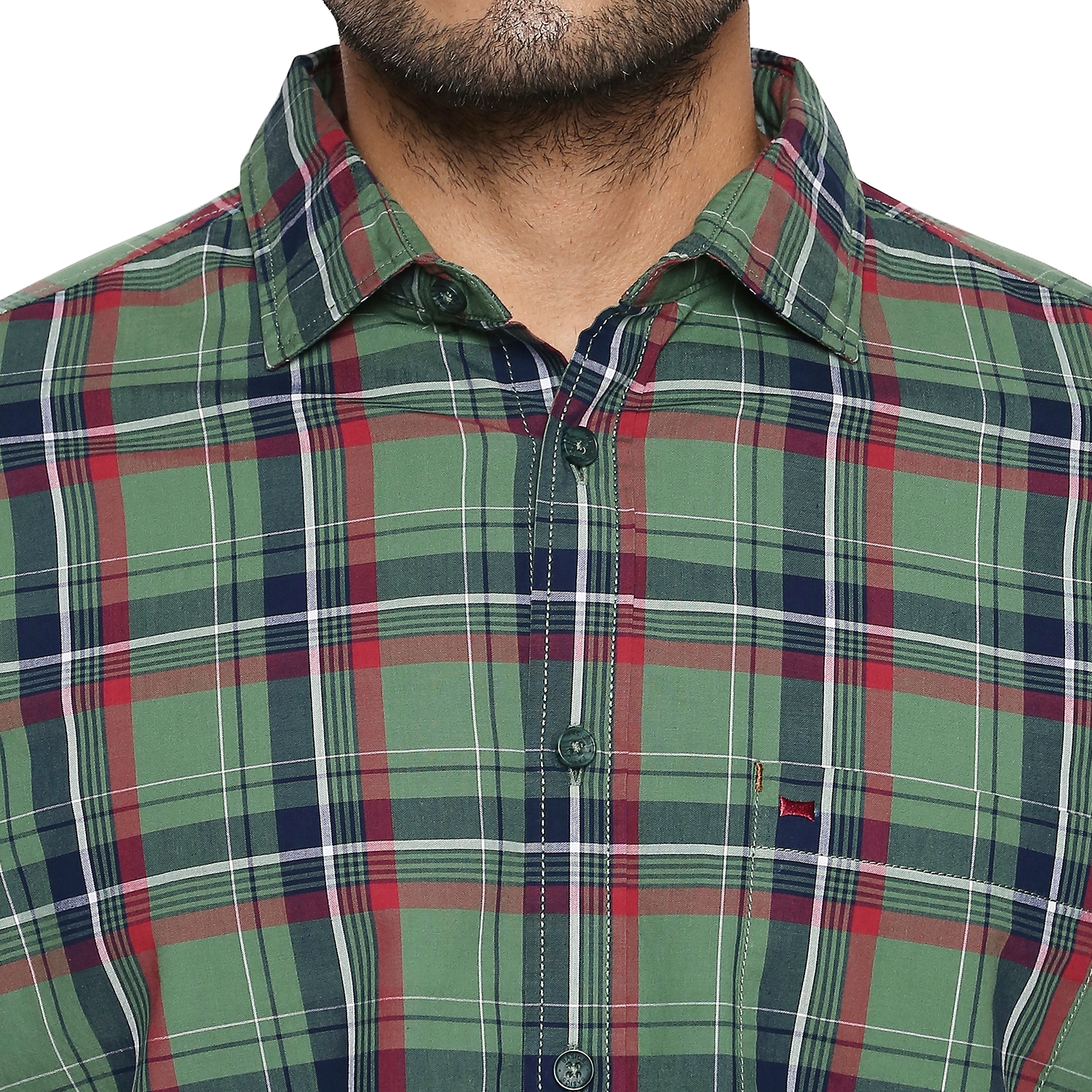 Basics | Men's Green Cotton Checked Casual Shirt 3