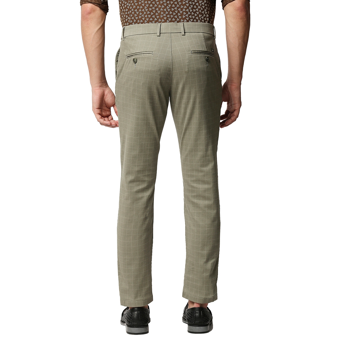Basics | Men's Light Green Cotton Blend Checked Trouser 1
