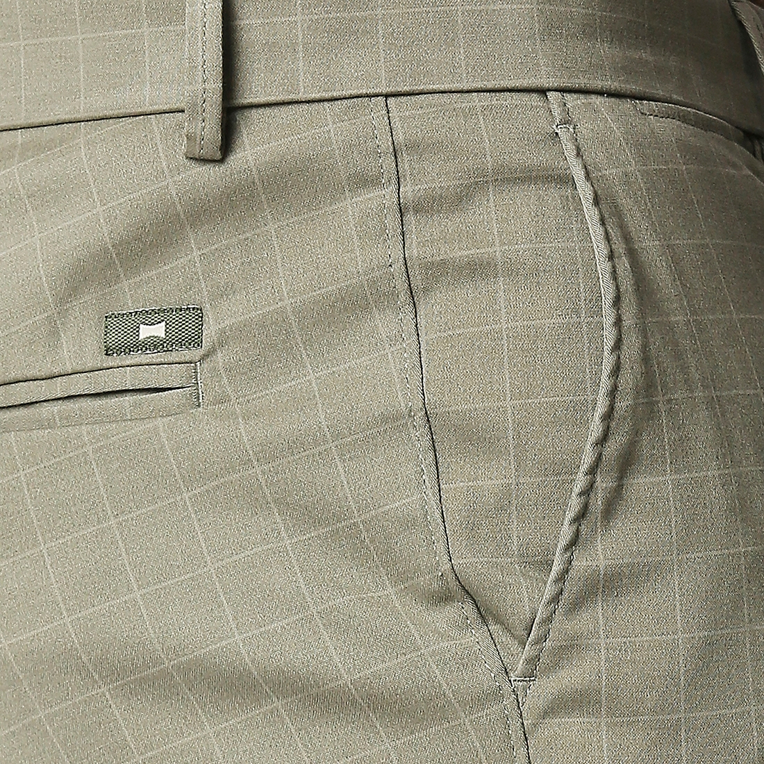 Basics | Men's Light Green Cotton Blend Checked Trouser 3