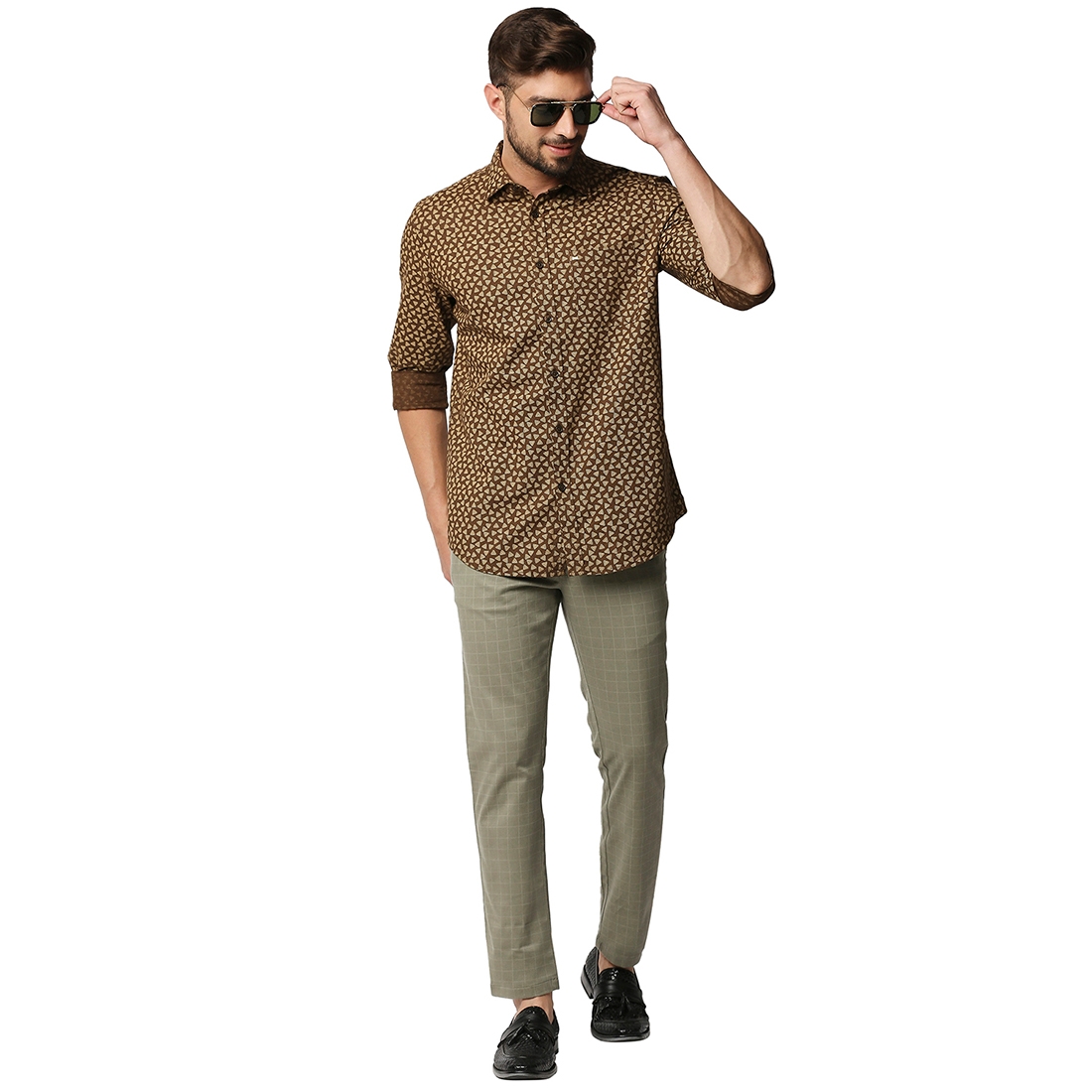 Basics | Men's Light Green Cotton Blend Checked Trouser 4