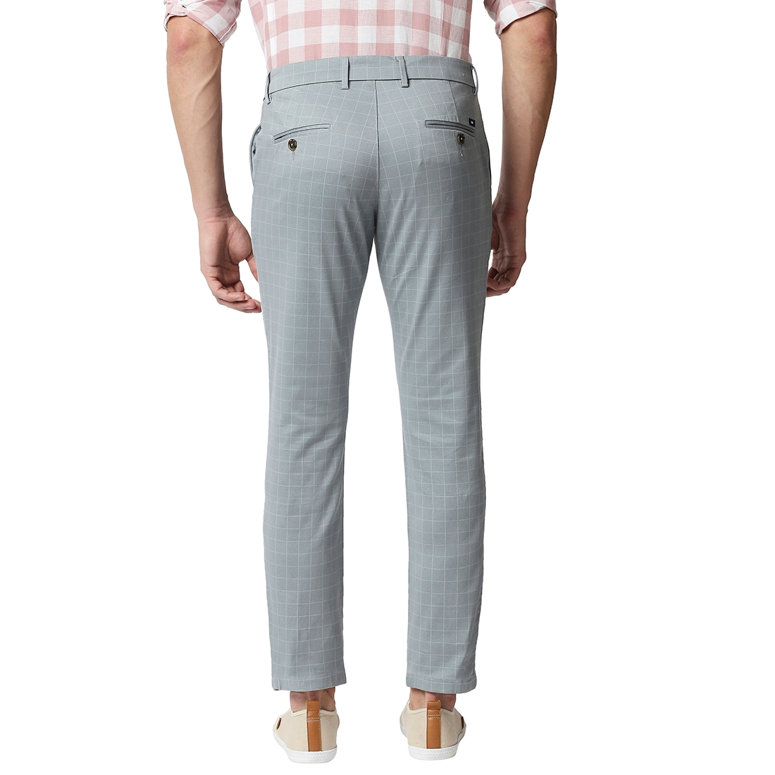 Basics | Men's Light Blue Cotton Blend Checked Trouser 1