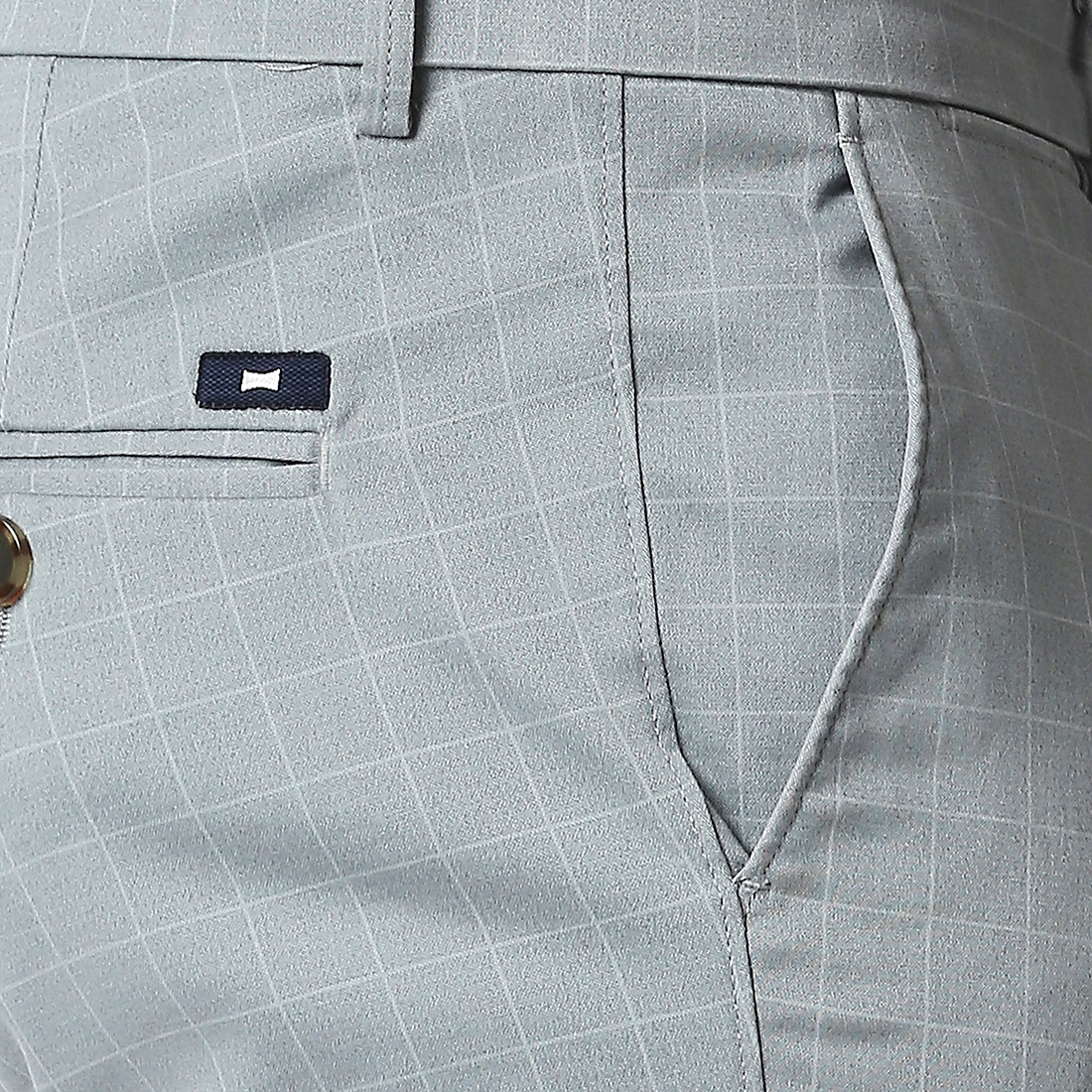 Basics | Men's Light Blue Cotton Blend Checked Trouser 3