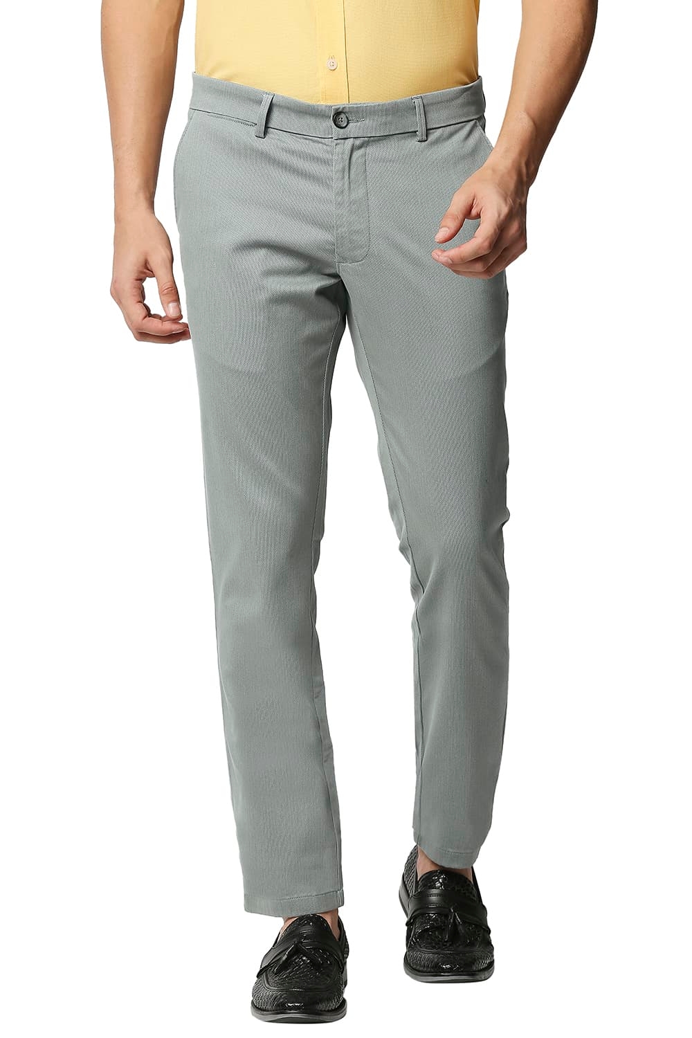 Basics | Men's Mid Grey Cotton Blend Printed Trouser 0