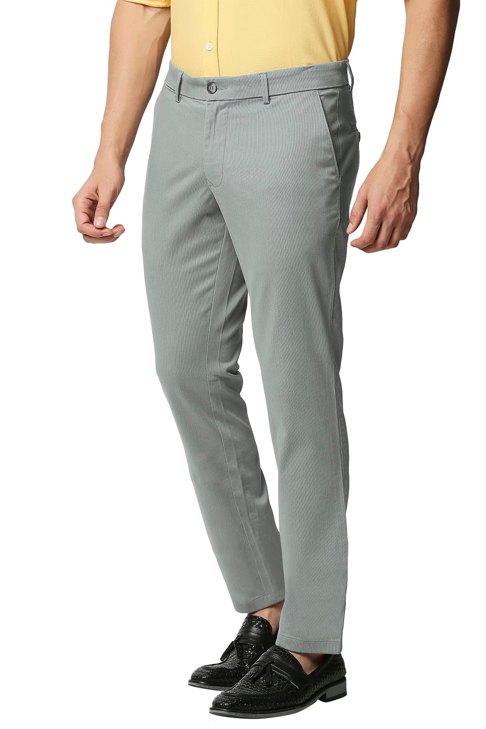 Basics | Men's Mid Grey Cotton Blend Printed Trouser 3