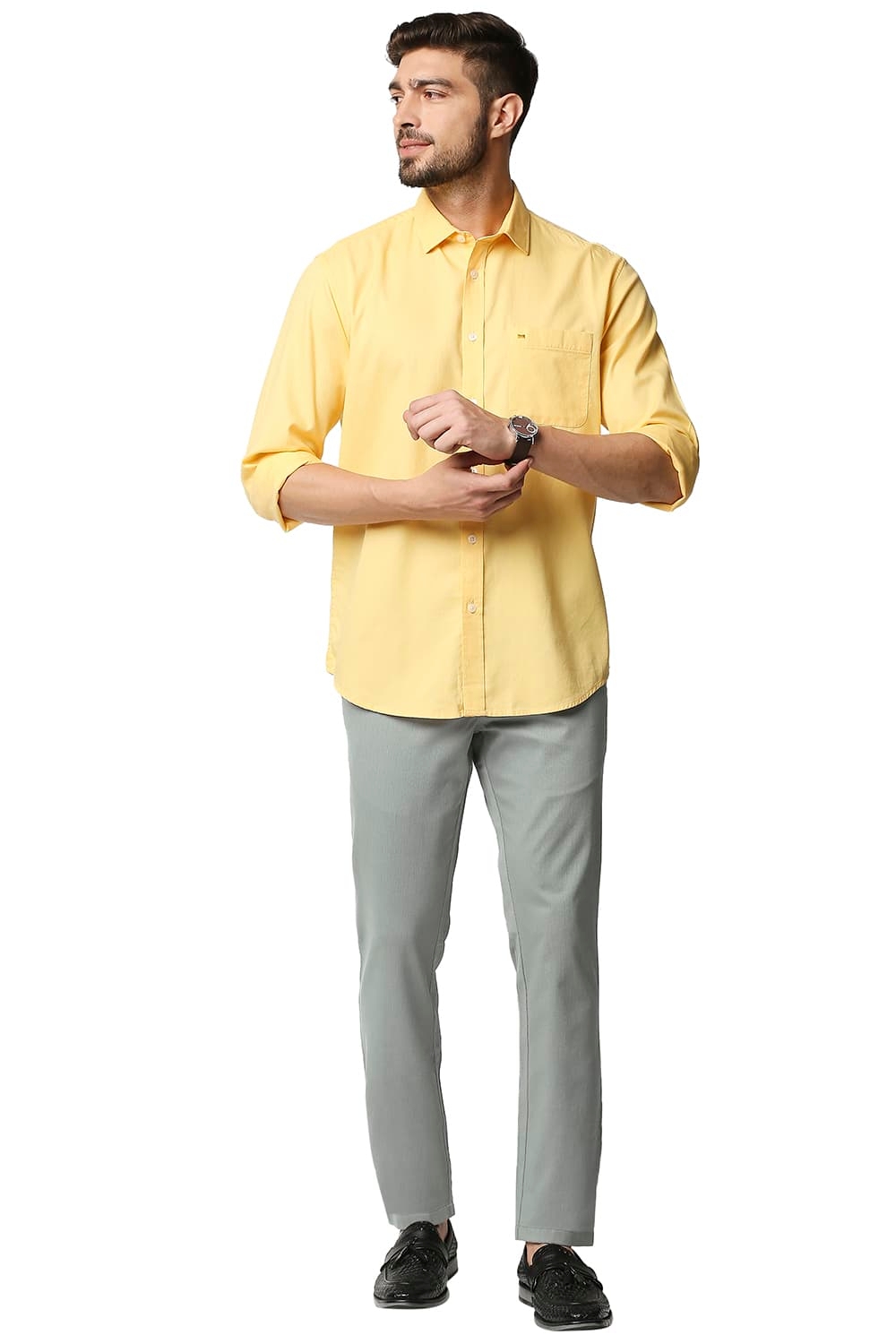 Basics | Men's Mid Grey Cotton Blend Printed Trouser 4