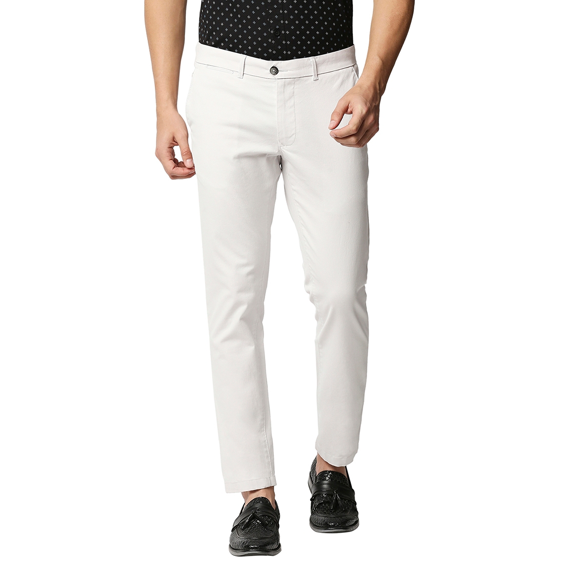 Basics | Men's White Cotton Blend Solid Trouser 0