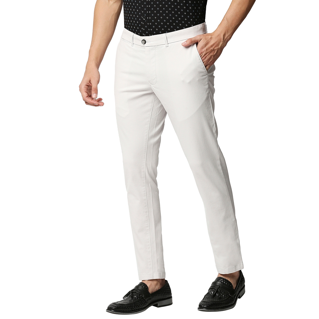 Basics | Men's White Cotton Blend Solid Trouser 2