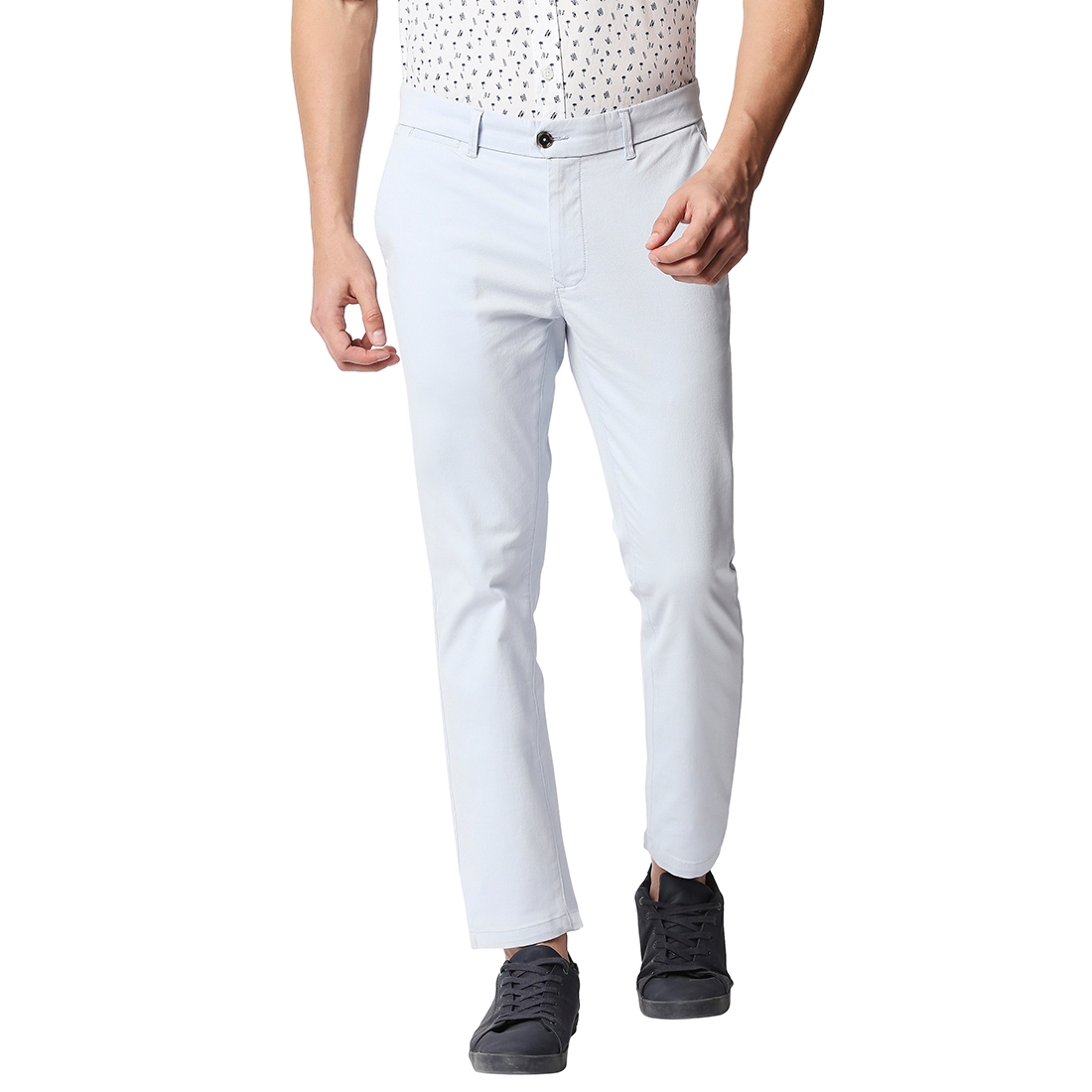 Basics | Men's Light Blue Cotton Blend Solid Trouser 0