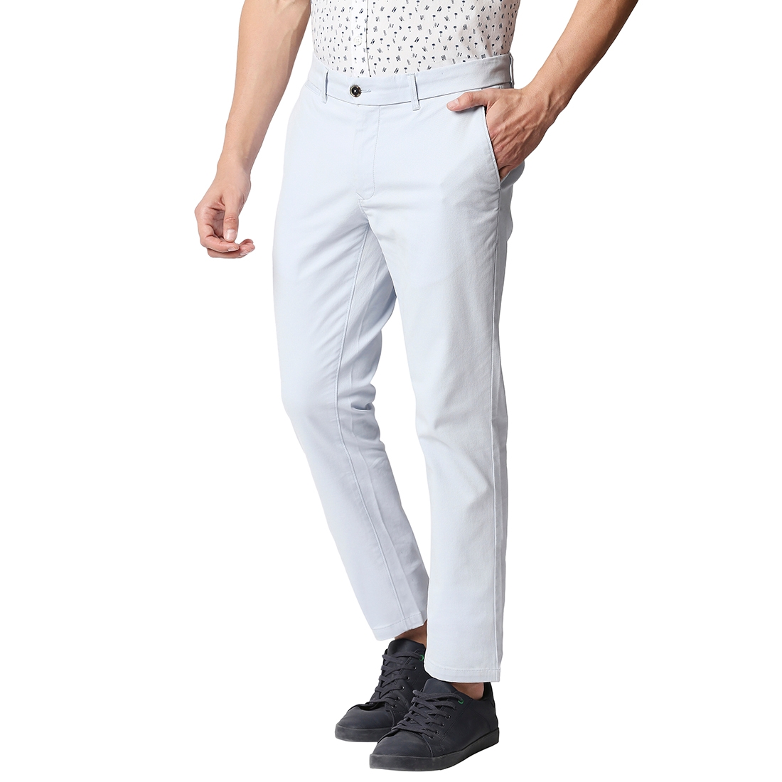 Basics | Men's Light Blue Cotton Blend Solid Trouser 2