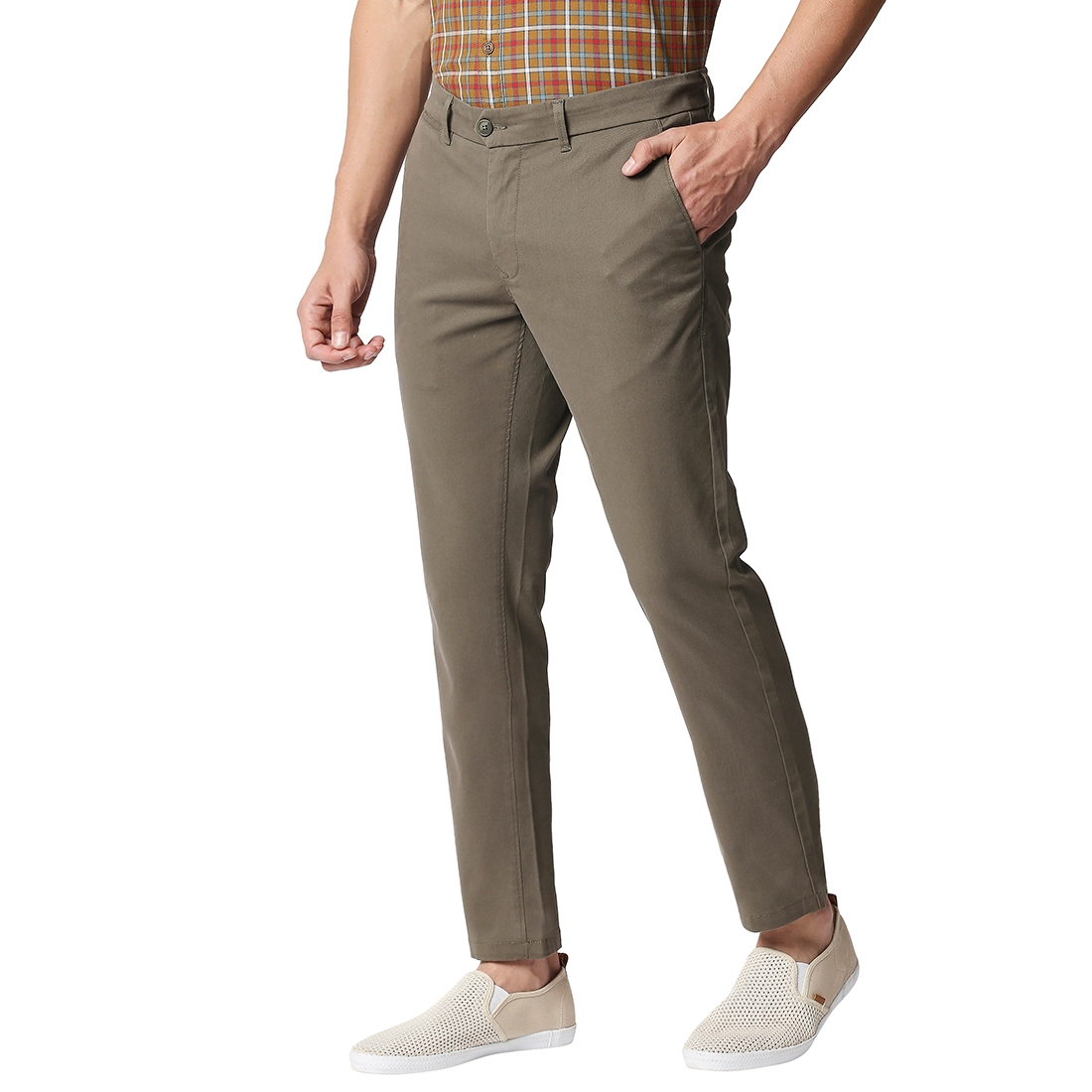 Basics | Men's Olive Cotton Blend Solid Trouser 2