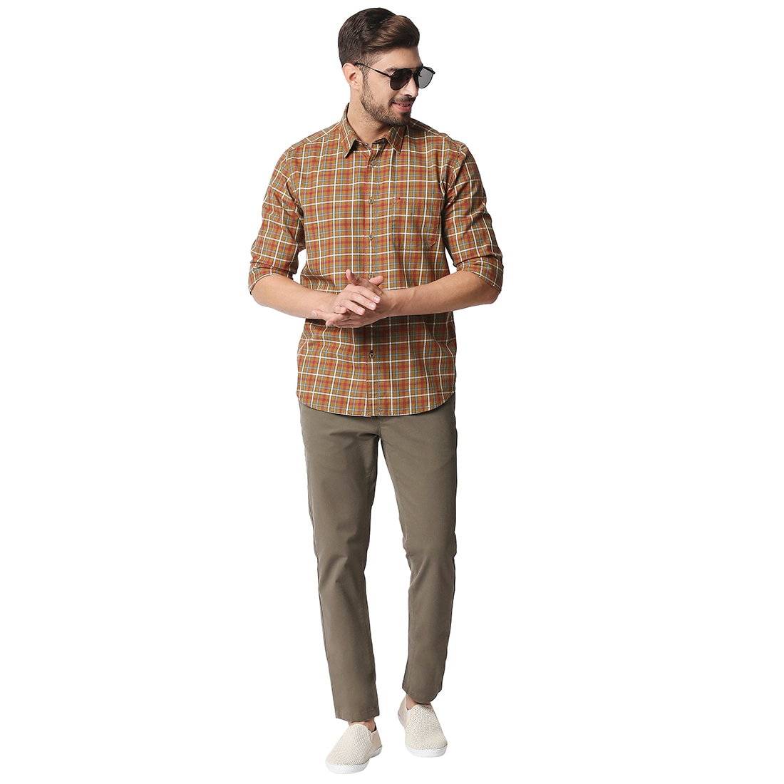 Basics | Men's Olive Cotton Blend Solid Trouser 4
