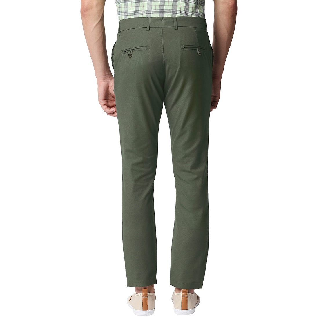 Basics | Men's Mid Green Cotton Blend Solid Trouser 1