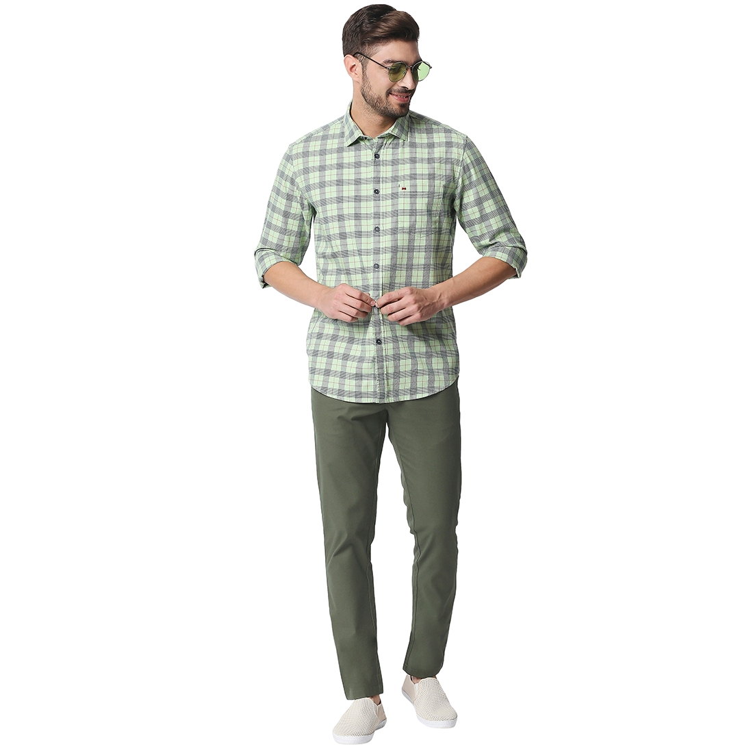 Basics | Men's Mid Green Cotton Blend Solid Trouser 4