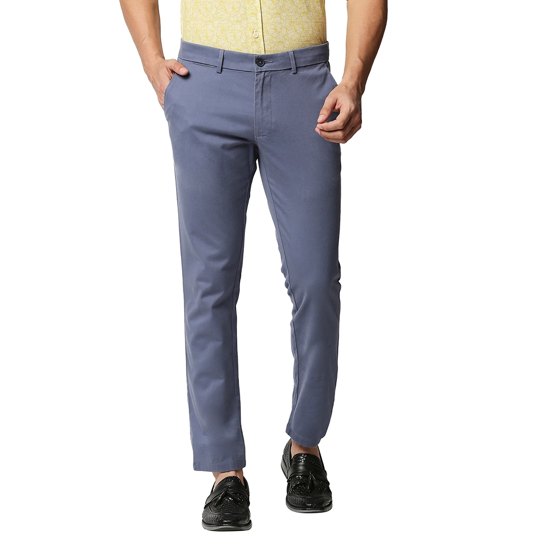 Basics | Men's Blue Cotton Blend Solid Trouser 0