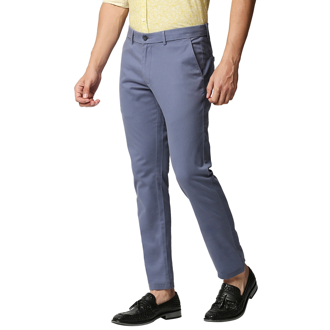 Basics | Men's Blue Cotton Blend Solid Trouser 2