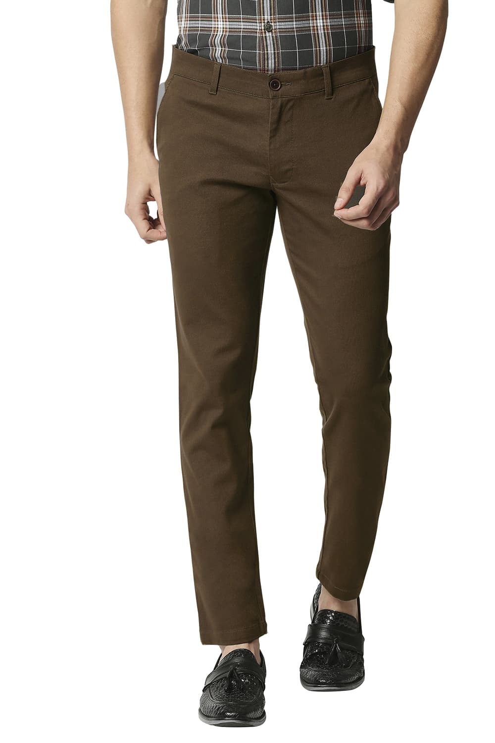 Basics | Men's Dark Brown Cotton Blend Solid Trouser 0
