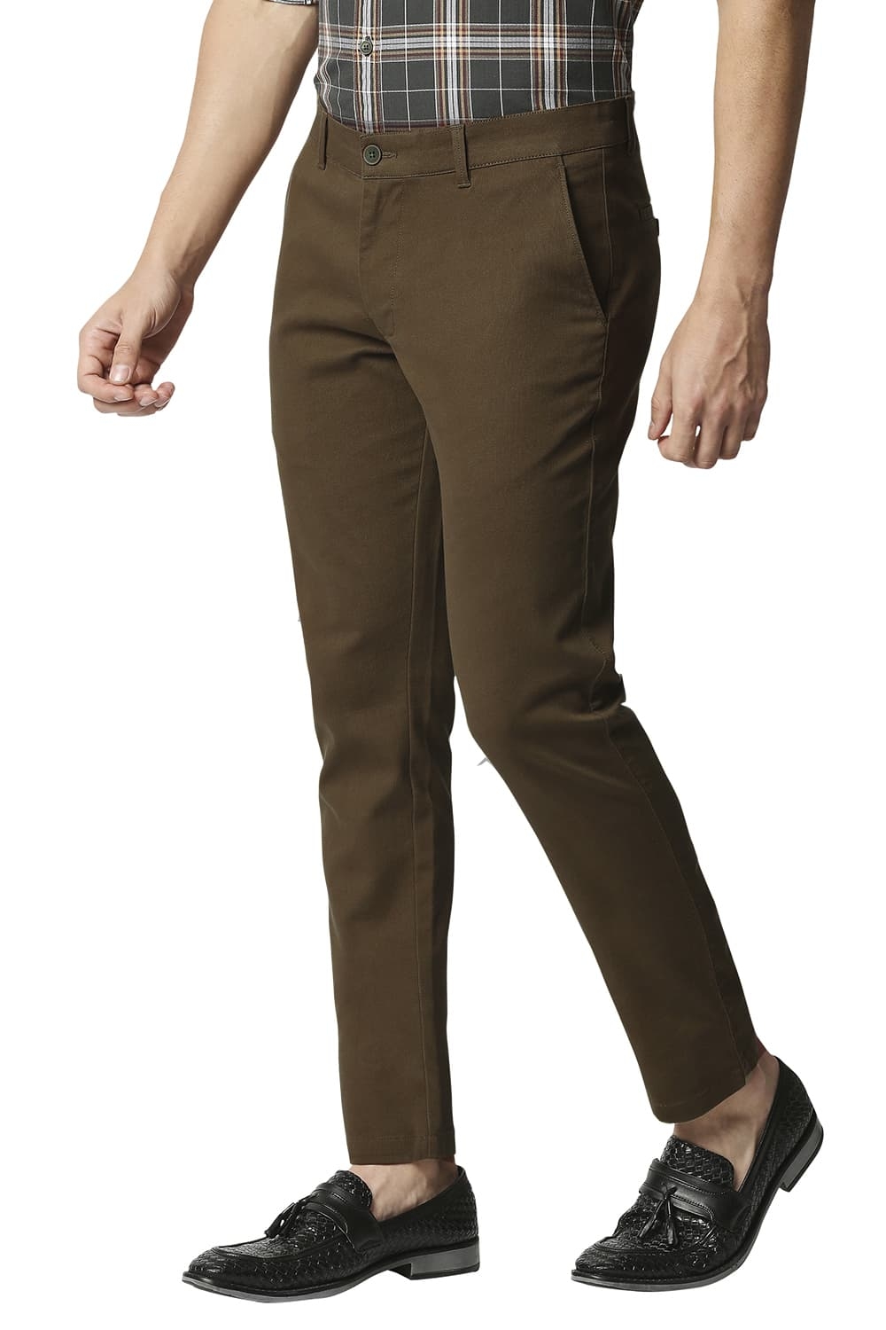 Basics | Men's Dark Brown Cotton Blend Solid Trouser 3