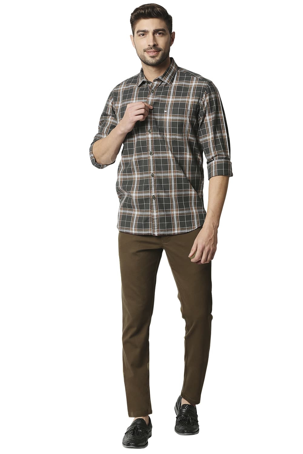 Basics | Men's Dark Brown Cotton Blend Solid Trouser 4