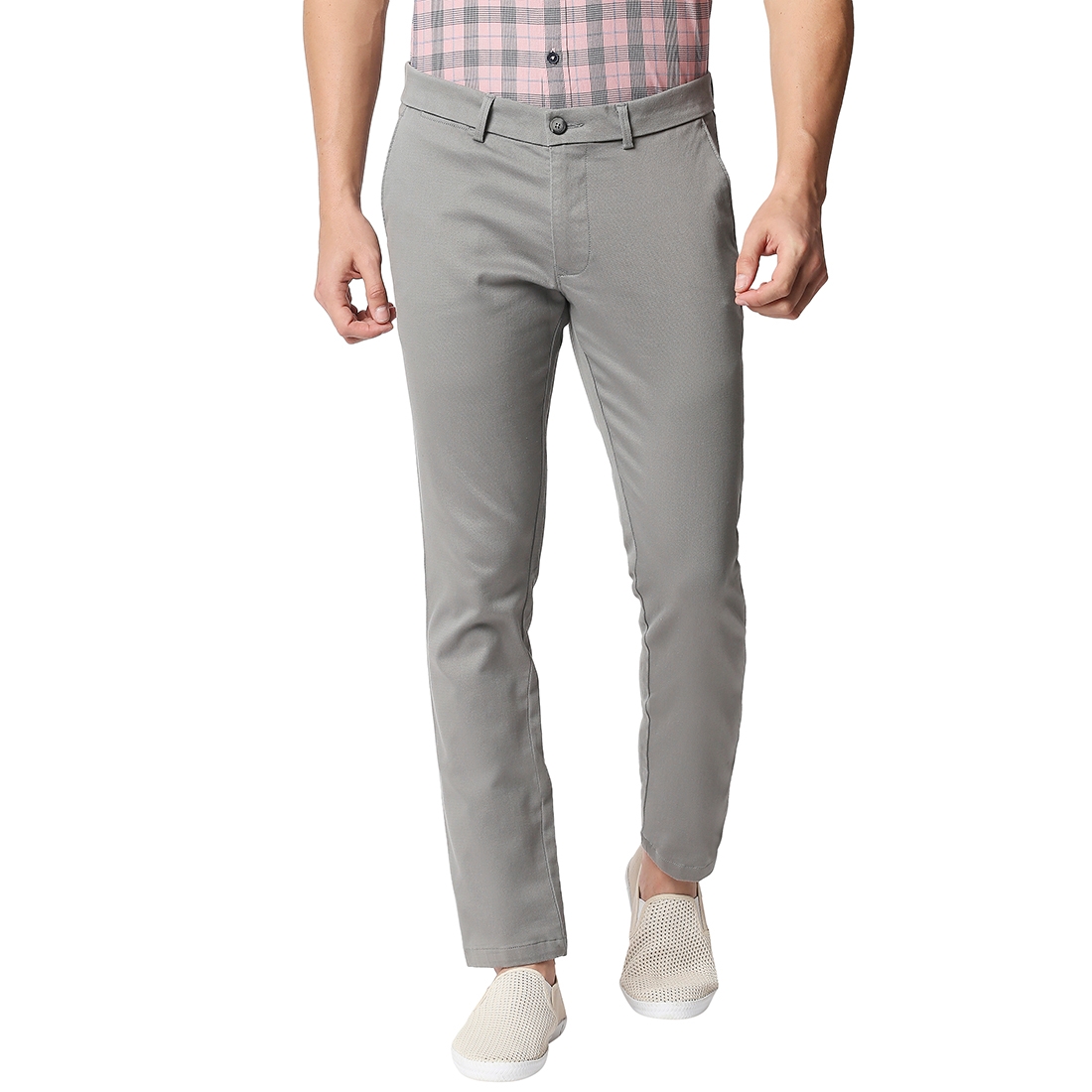 Basics | Men's Mid Grey Cotton Blend Solid Trouser 0