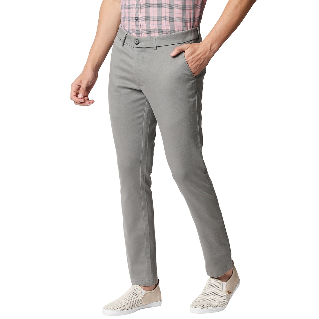 Basics | Men's Mid Grey Cotton Blend Solid Trouser 2