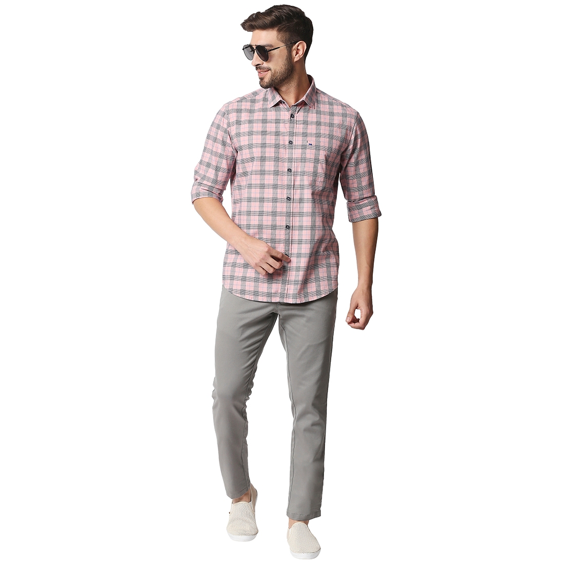 Basics | Men's Mid Grey Cotton Blend Solid Trouser 4